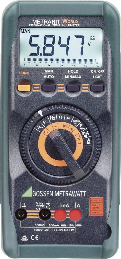 Gossen Metrawatt METRAHIT WORLD Handheld multimeter Calibrated to (DAkkS standards) Digital CAT III 1000 V, CAT IV 600 V Display (counts): 6000