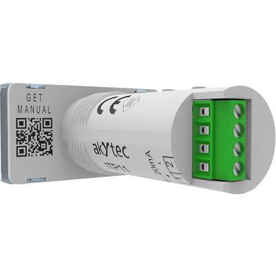 A cylindrical device with a QR code and label 'GET MANUAL'. Green electrical connection terminals are visible.