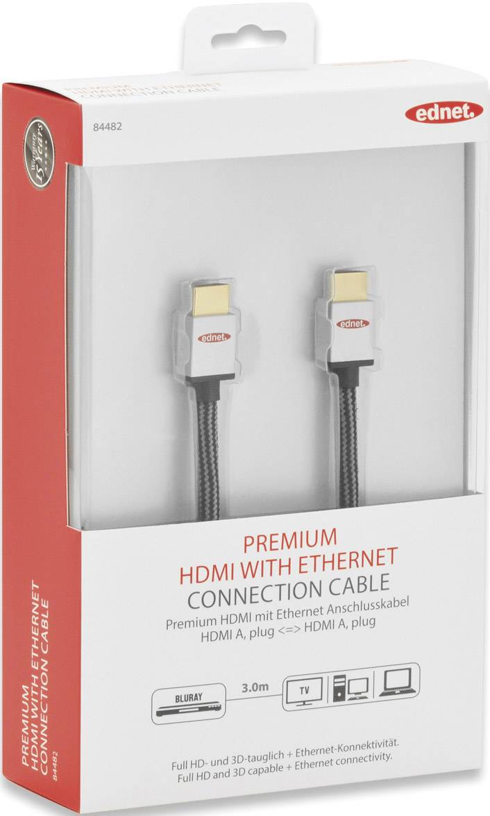 ednet HDMI Cable HDMI-A plug, HDMI-A plug 3.00 m Black, Silver 84482 Audio Return Channel, gold plated connectors, with -2
