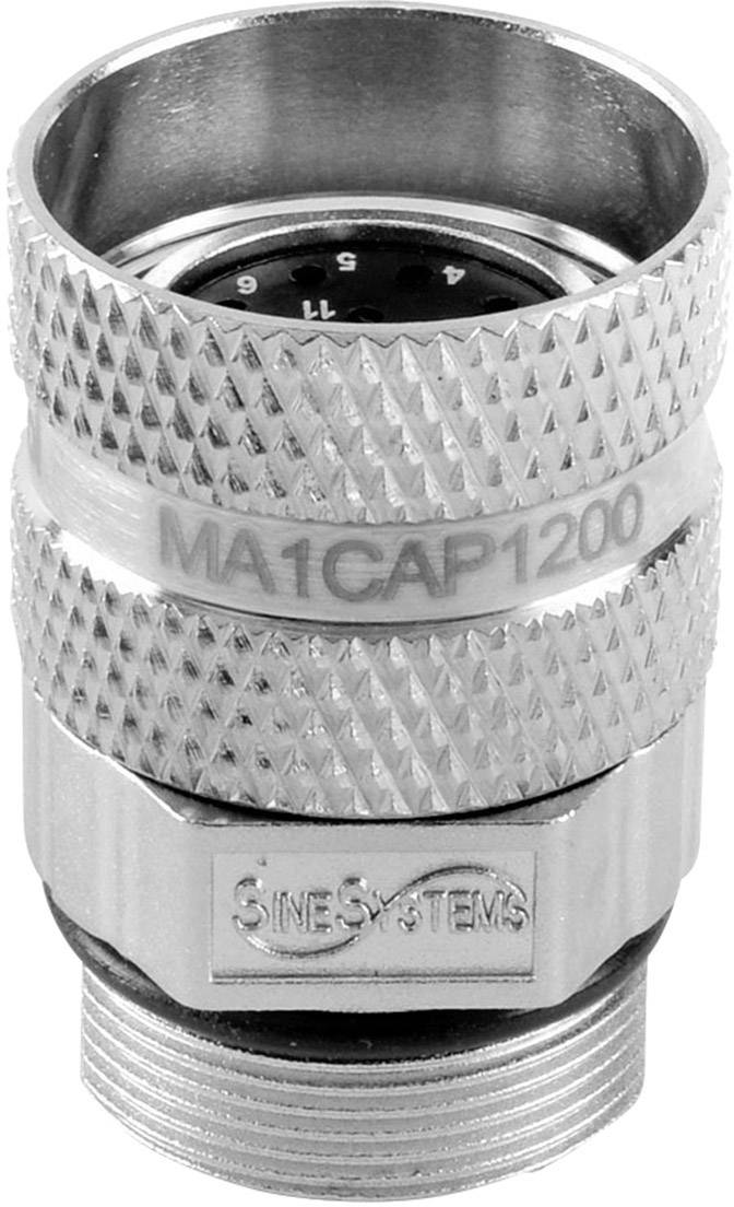 A silver, ribbed connector with the inscription 'MA1CAP1200' on the side and 'Sine Systems' underneath.