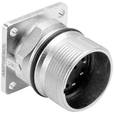 Metallic circular connector with flange mounting and five numbered contact pins, suitable for industrial applications.