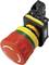 A red emergency stop rotary switch with yellow and green rings. The switch is designed for safety technology in machine control systems.