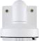 White wall mount for a camera, attached to a vertical mounting plate with two screws.