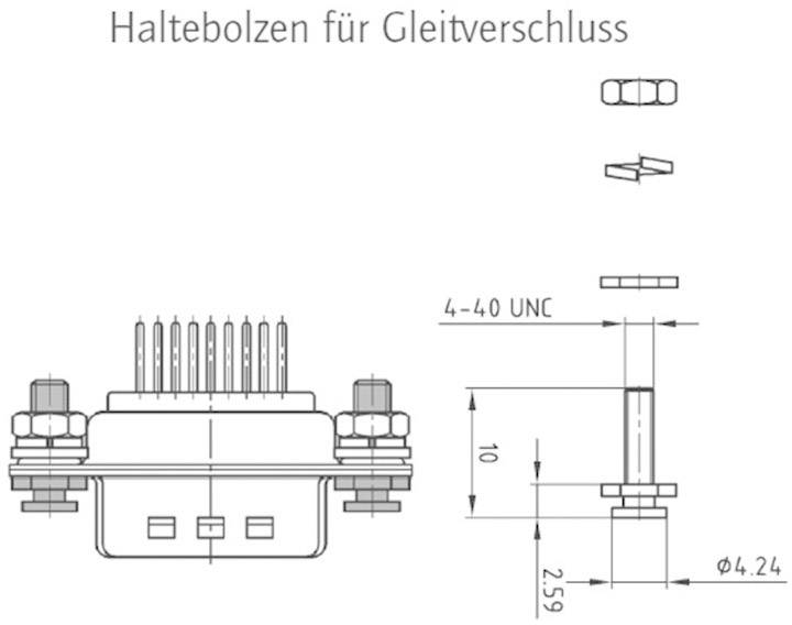 'Diagram of a slide bolt retaining pin with technical specifications, including dimensions and thread size 4-40 UNC.'