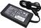 Black laptop charger with cable, label with technical specifications and safety certifications visible.