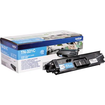 The image shows a 'Brother TN-321C' toner cartridge in cyan next to its packaging. Suitable for specific Brother printer models.