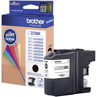 Brother LC223BK ink cartridge in Black, suitable for various printer models. Packaging displays product and corresponding printers.