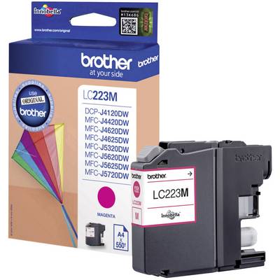 Brother LC223M Magenta Printer Cartridge before packaging. Compatible with Brother printer models, offering approximately 550 pages print capacity.