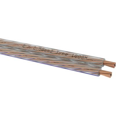 Two copper-coloured audio cables with transparent insulation, printed with '2 x 2.5mm2 Pure Copper'. Ideal for hi-fi systems.