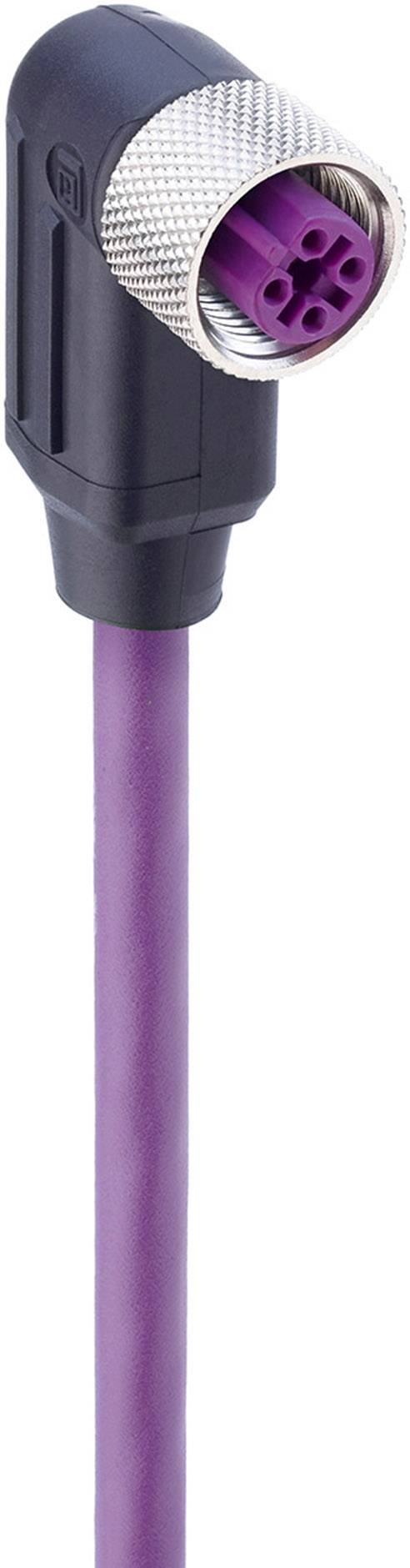 Purple electrical cable with an angled plug. The plug has multiple holes for connections.