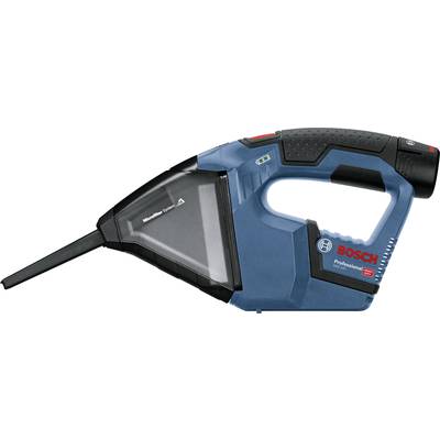A blue Bosch handheld vacuum cleaner with a narrow nozzle, suitable for professional cleaning tasks in workshops and homes.