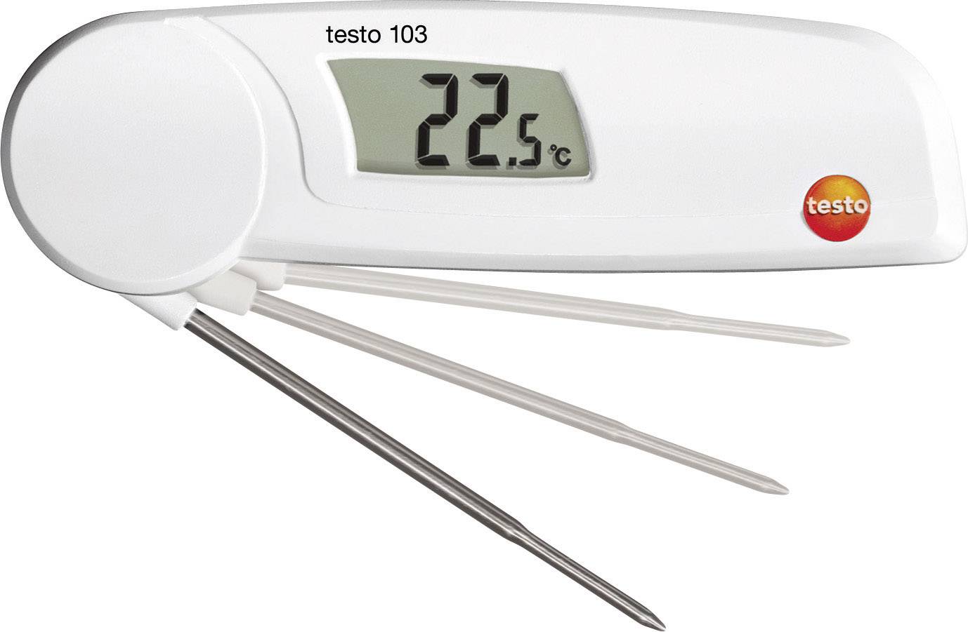 Digital thermometer with fold-out measuring probe shows '22.5 °C' on the display.
