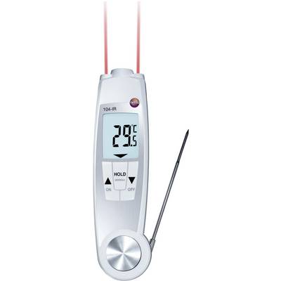 Digital kitchen thermometer with display showing 29°C and featuring an extendable metal probe and laser function for temperature measurement.