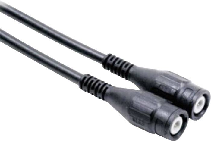 Black split audio cable with two ends for connecting headphones or audio devices, each with a 3.5mm socket.