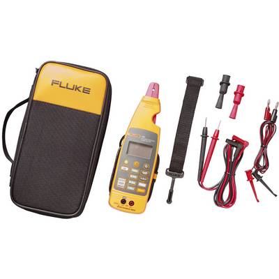 Fluke multimeter set with digital clamp meter, storage case, test leads, and voltage measurement accessories.