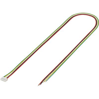 Multicoloured jumper cable with four wires in red, green, yellow and black. A plug is attached at one end.