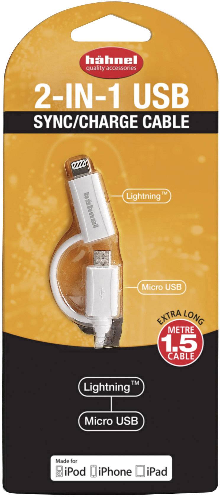 Hähnel Fototechnik USB charging cable Apple Lightning plug, USB Micro-B plug 1.50 m White 10006520-1
