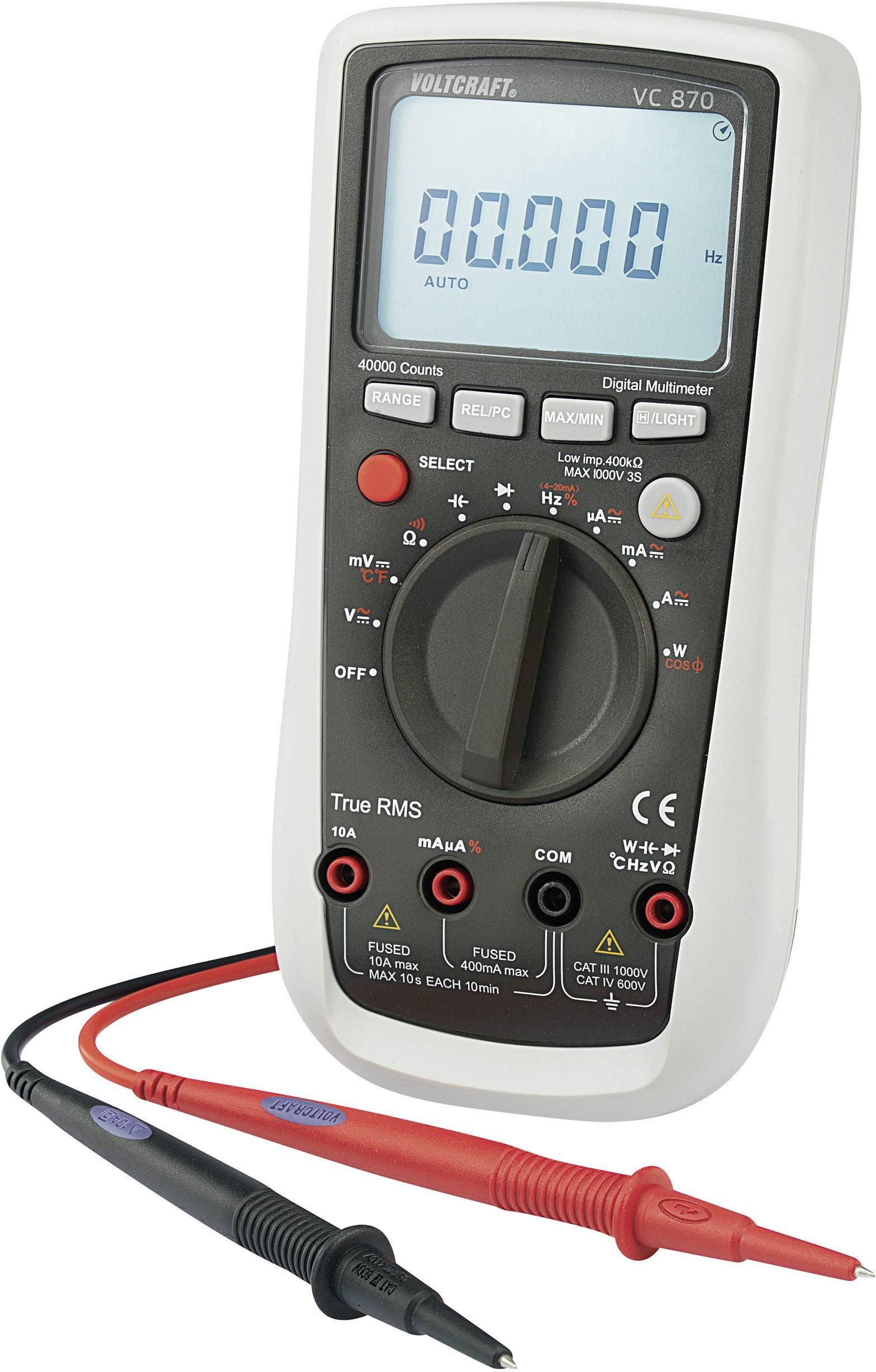VOLTCRAFT VC870 Handheld multimeter Calibrated to (ISO standards) Digital CAT III 1000 V, CAT IV 600 V Display (counts):-7