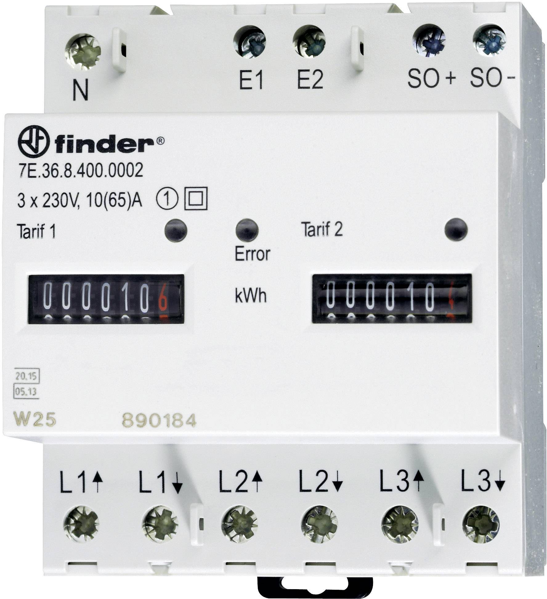 Finder 7E.36.8.400.0012 Electricity meter (3-phase) Mechanical 65 A MID-approved: Yes 1 pc(s)
