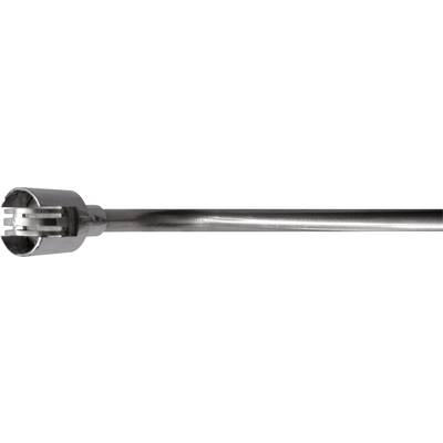 Industrial tool with a long, metallic shaft and serrated head, likely used for mixing or stirring purposes in a factory environment.