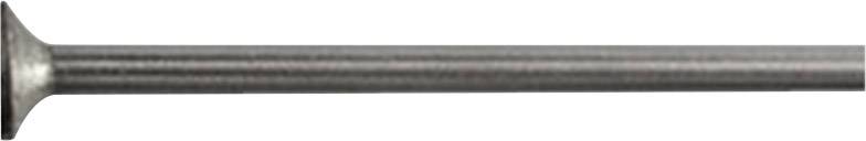 A single, long metal nail with a flat head, positioned horizontally on a white background.