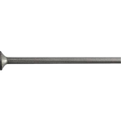 A single, long metal nail with a flat head, positioned horizontally on a white background.