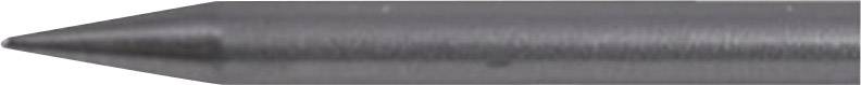 Close-up of a dark grey metal point tapering to a sharp tip, against a white background.