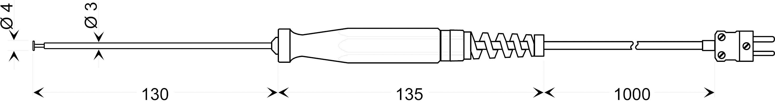 Technical Drawing of a Screwdriver with Dimensions: Overall Length 1265 mm, Handle and Spring 135 mm, Shaft 130 mm.