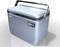 A blue, portable cool box with a silver handle, suitable for storing food and drinks.