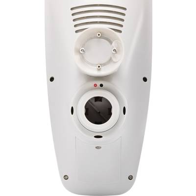 An electrical device with ventilation slots, a mounting bracket, and a circular connector. A small red light is located on the top.
