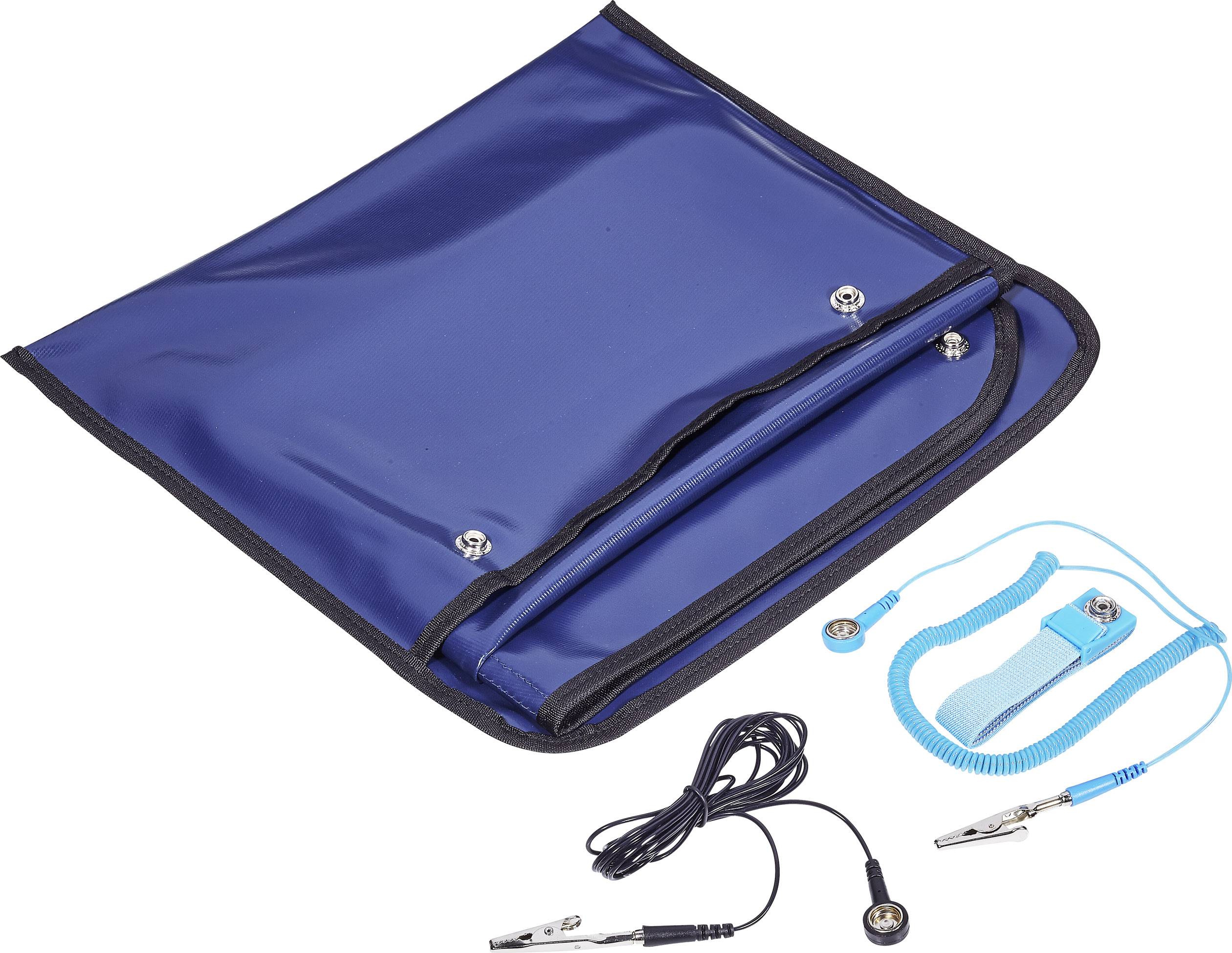 TRU COMPONENTS ESDM -600600 RD ESD maintenance kit Dark blue (L x W) 60 cm x 60 cm incl. PG cable, incl. PG strap-1