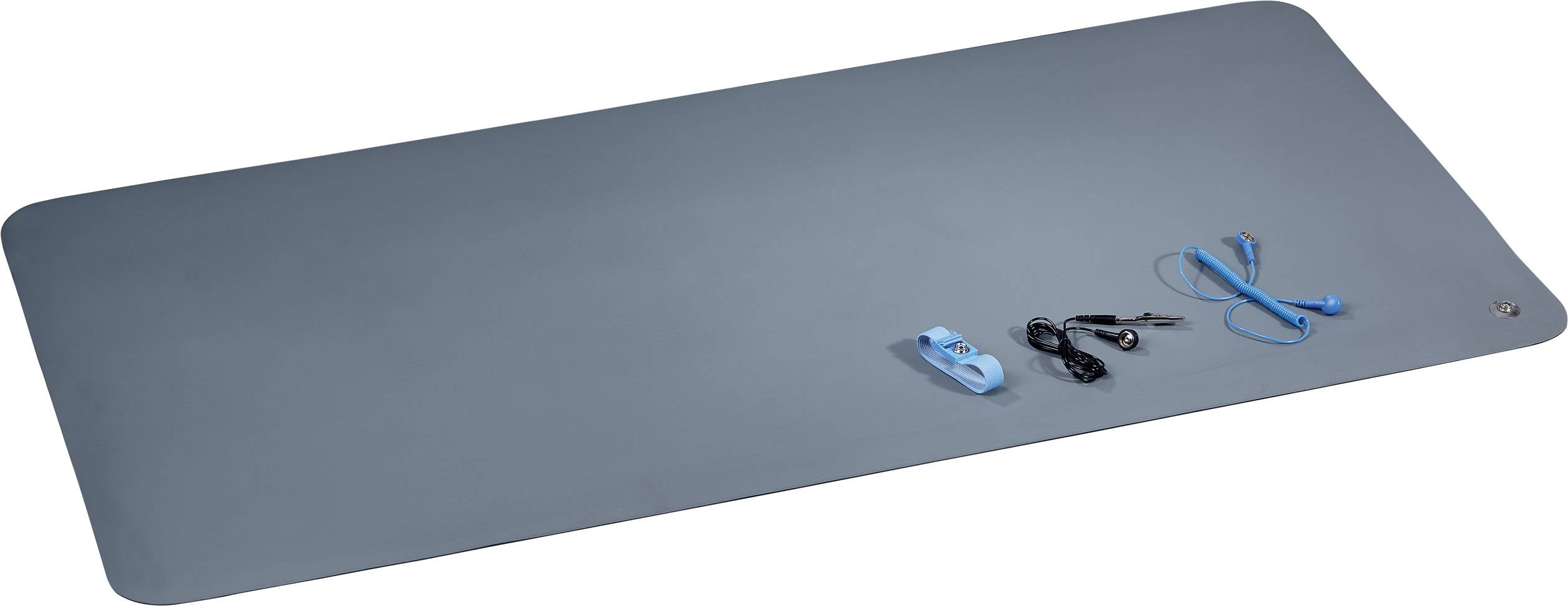 TRU COMPONENTS ESDM-1190BG ESD bench mat set Grey (L x W x H) 1190 x 590 x 2 mm incl. PG cable, incl. PG strap, incl. cable