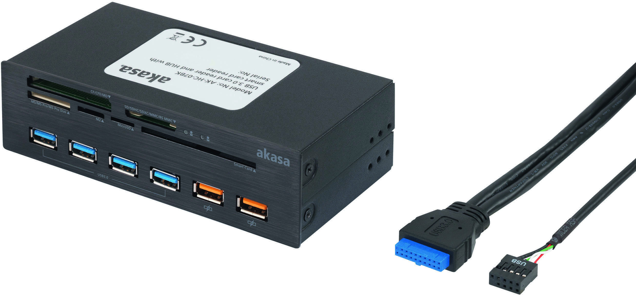 Akasa AK-HC-08BK Lecteur de carte USB 3.0 InterConnect EF avec port de charge et 2 commandes de ventilateur 