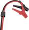 Red and black jump leads with clamps. A red clamp is at the top, a black one at the bottom. Suitable for car batteries.