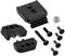 'Fixing kit with black components, including screws, nuts, and metal plates, for mounting parts.'