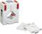 A white current transformer with a red connection point in the centre and two removable cover plates. Suitable for electrical applications.