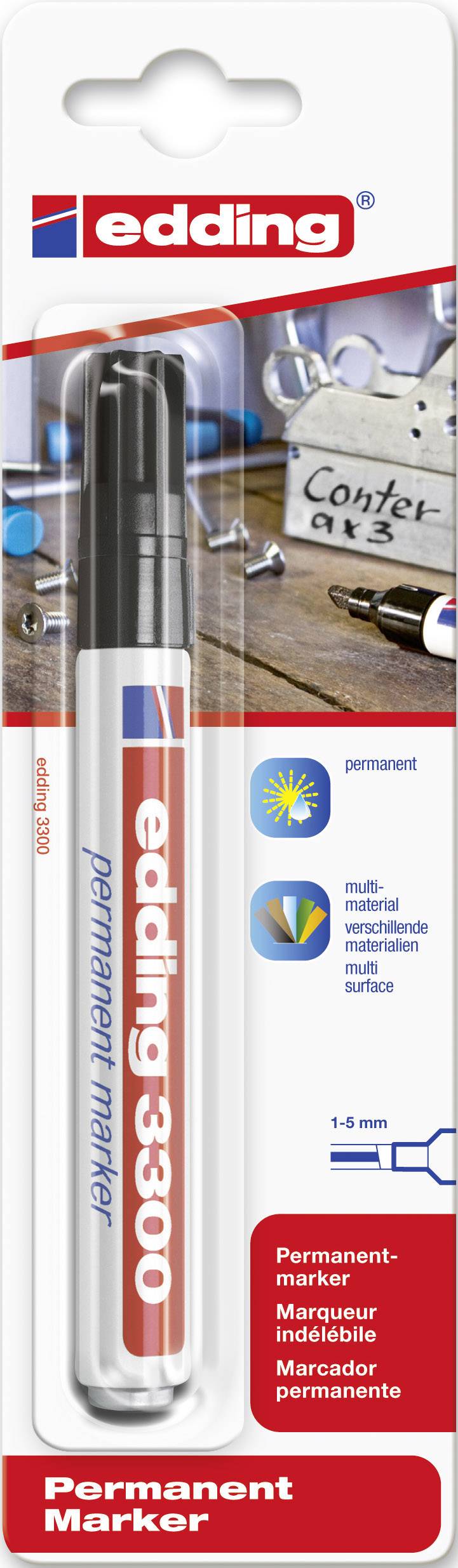 Edding 3300 4-3300001 Permanent marker Black waterproof: Yes