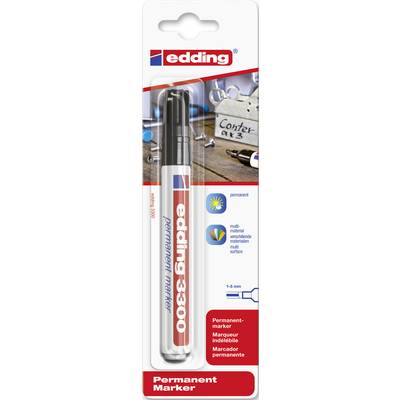 Packaged edding 3300 permanent marker, labelled with "permanent" and "multi material". Suitable for various surfaces.