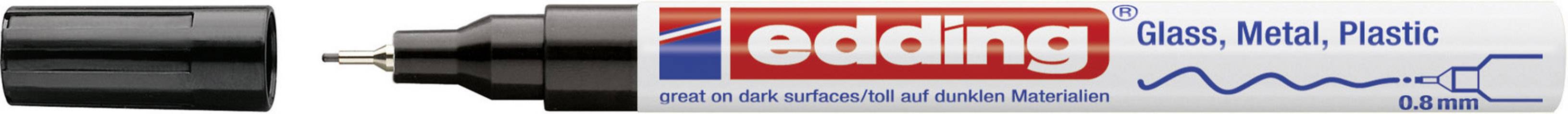 A black permanent marker by Edding for glass, metal and plastic, with a 0.8 mm tip.