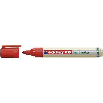 Red whiteboard marker by Edding 28, opened with cap removed.