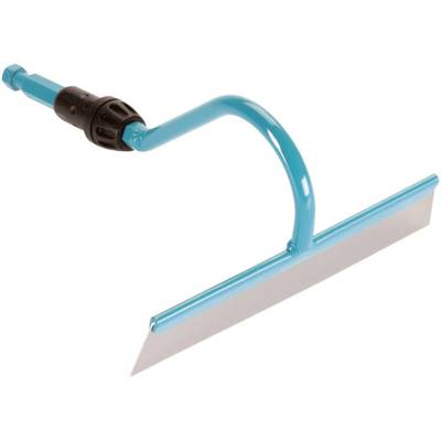 A blue garden claw with a short handle and a sharp metal blade at the end, suitable for weeding and loosening soil.