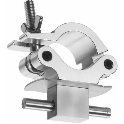 Metal clip for fastening with screw and bolt. Silver colour, robust construction for industrial applications.