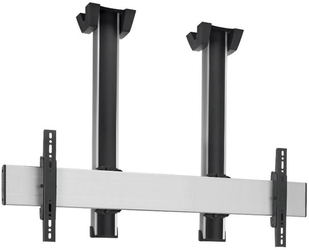 Metal construction for ceiling mounting of devices, consisting of two black vertical poles and a silver horizontal bearer.