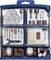 Toolkit with various Dremel accessories: Sanding bands, cutting discs, polishing attachments and drill bits organised in compartments.