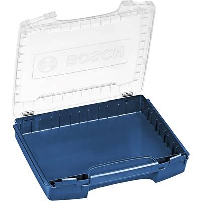 A transparent workshop case with the 'Bosch' logo printed on the lid. The case is open, revealing a spacious, empty interior.
