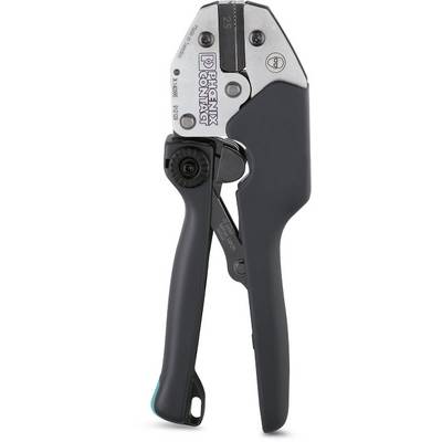 Crimping pliers with a black handle and silver tip from 'Phoenix Contact', used for crimping cables up to 25 mm².