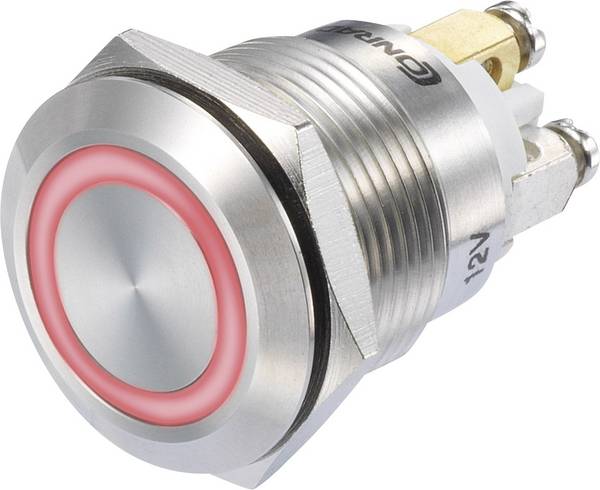 TRU COMPONENTS 1273002 GQ19F-10E/R/12V/S Pushbutton switch 48 V DC 3 A 1 x Off/(On) momentary Red IP65 1 pc(s)