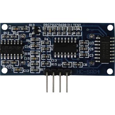 Electronic circuit with multiple components, including resistors and ICs, on a blue printed circuit board.