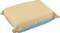A rectangular cushion with beige fabric on top and a blue underside. It features decorative stitching along the edges.