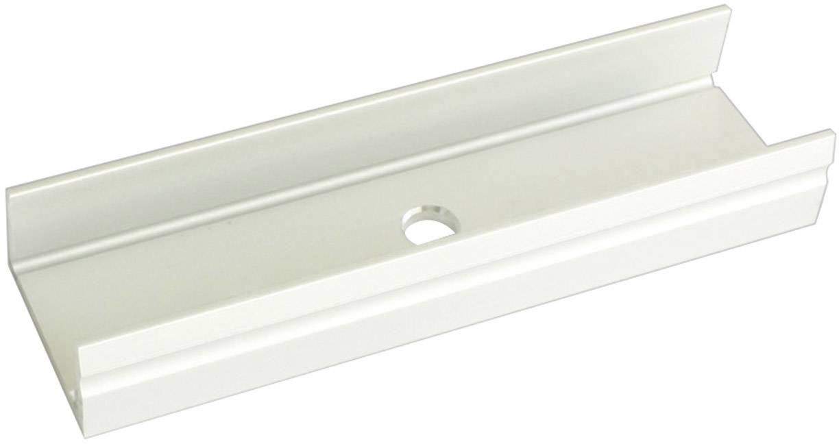 White-coated rectangular metal rail with a central hole, suitable for mounting purposes.